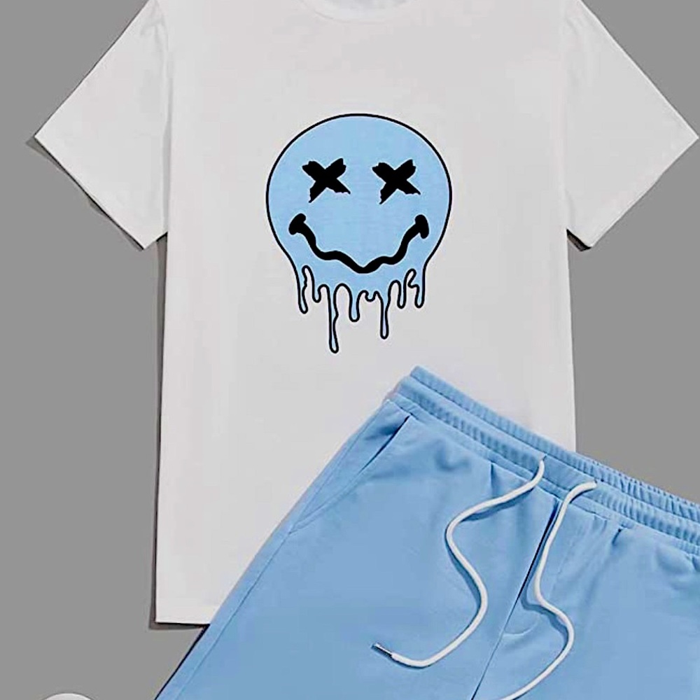 Floerns Men's Graphic Print T Shirt Drawstring Waist Shorts Set 2 Piece Outfi